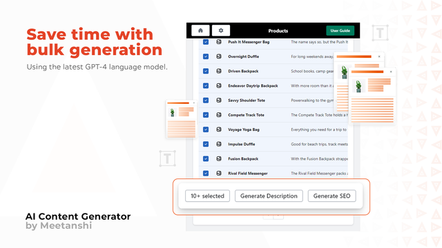 Meetanshi AI Content Generator spart Zeit