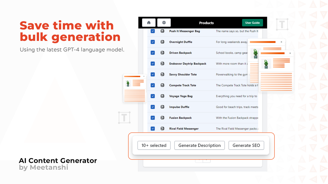 Meetanshi AI Content Generator spart Zeit