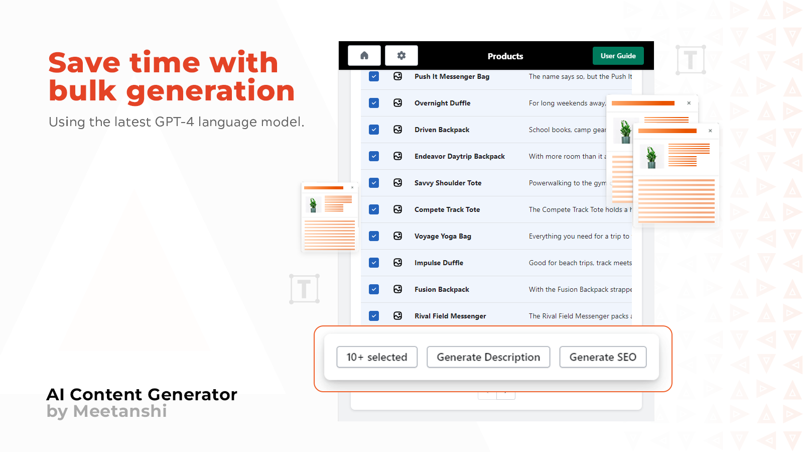 Meetanshi AI Content Generator spara tid