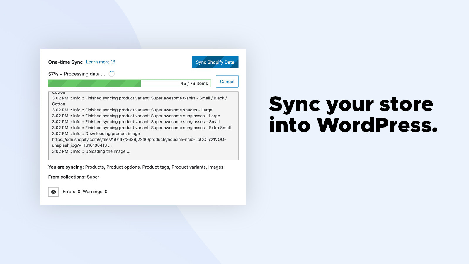 Sync your store into WordPress