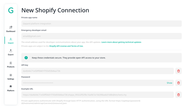 Neuer Shopify Connector - Gepard PIM Lösung