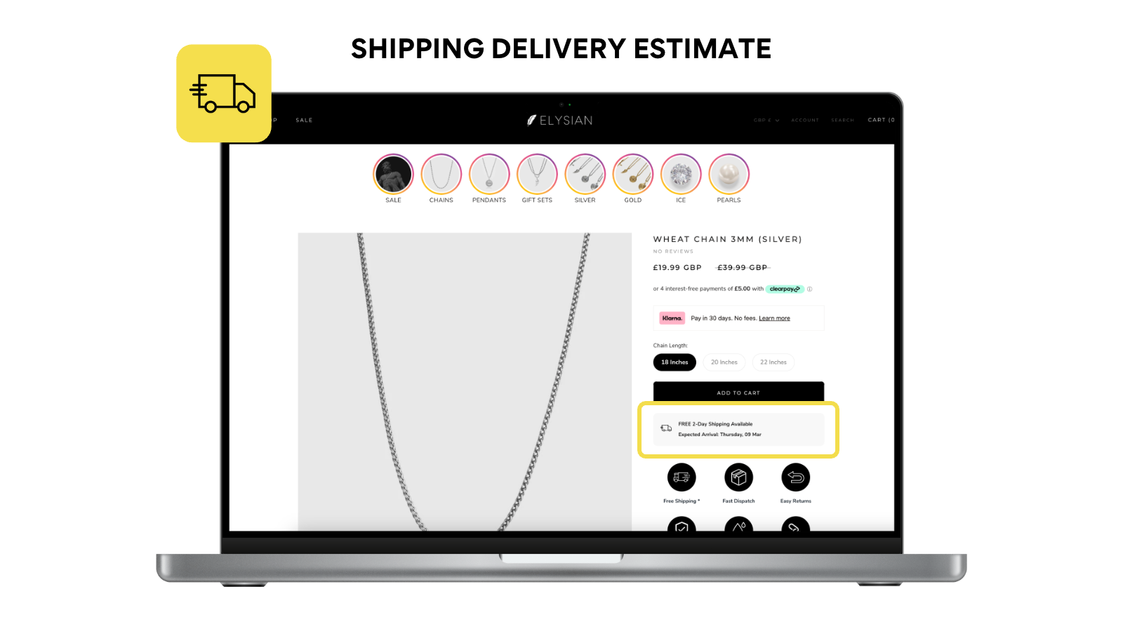 Shipping Delivery Estimate Screenshot