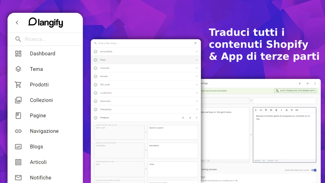 Traduci tutti i contenuti Shopify & App di terze parti