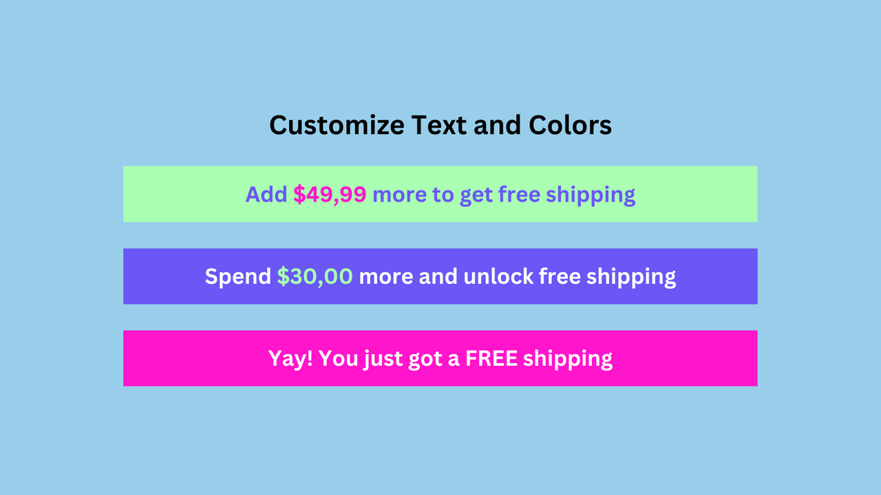 Customizable font and background color of free shipping bar