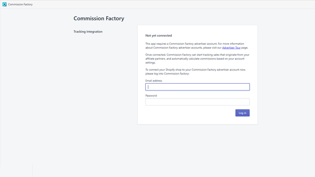 Log in op uw Commission Factory gebruikersprofiel om te beginnen