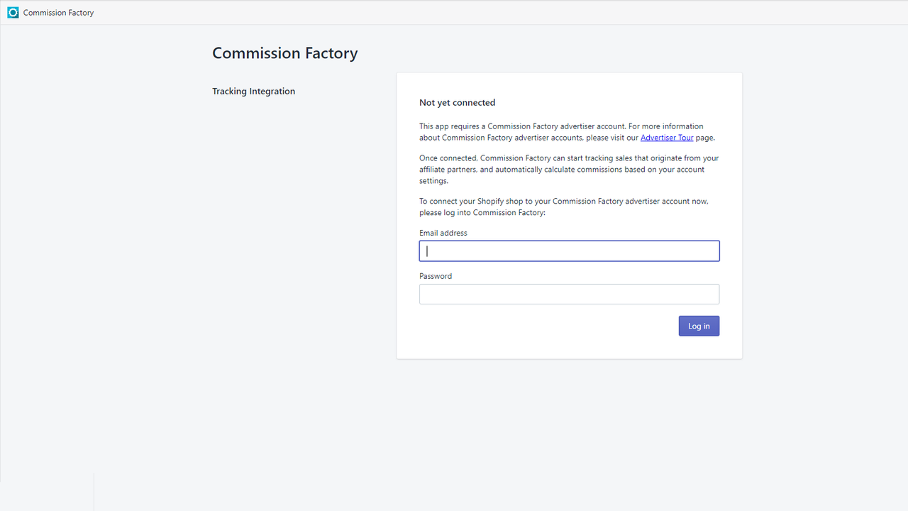 Faça login no seu perfil de usuário da Commission Factory para começar