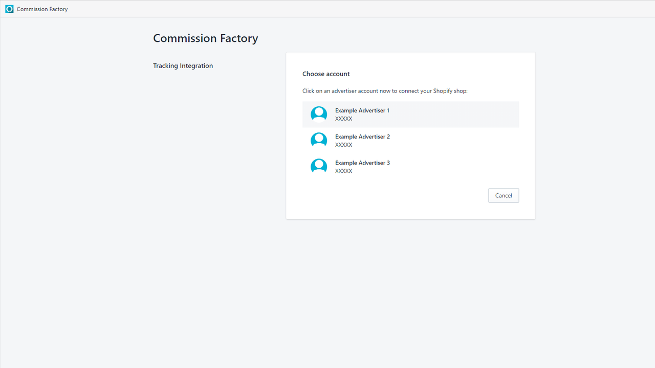 Choose your Commission Factory advertiser from the list