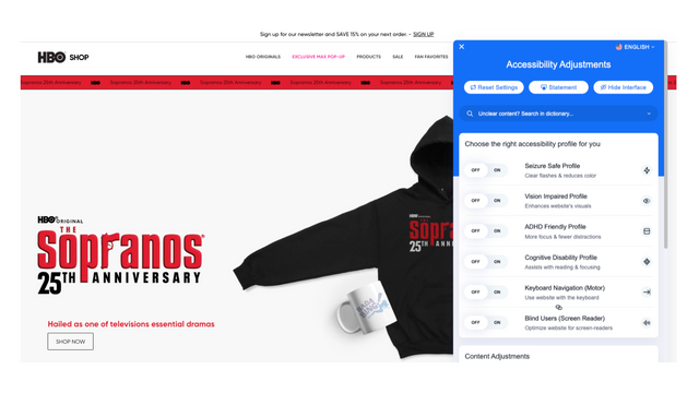 WCAG-verktygs widget på HBO-webbplats