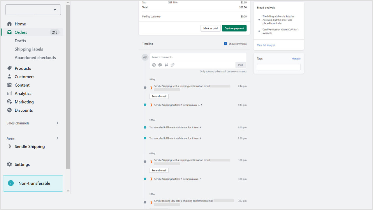 admin order timeline