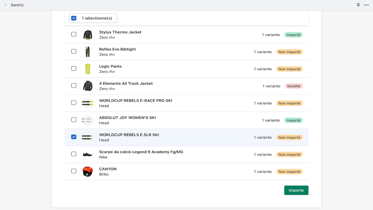 Entrez vos produits et sélectionnez-les pour l’importation