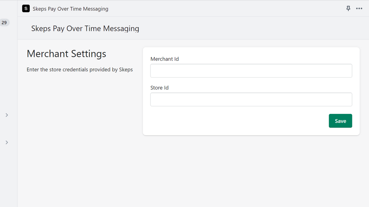 Configurações do Skeps Pay-Over-Time Messaging