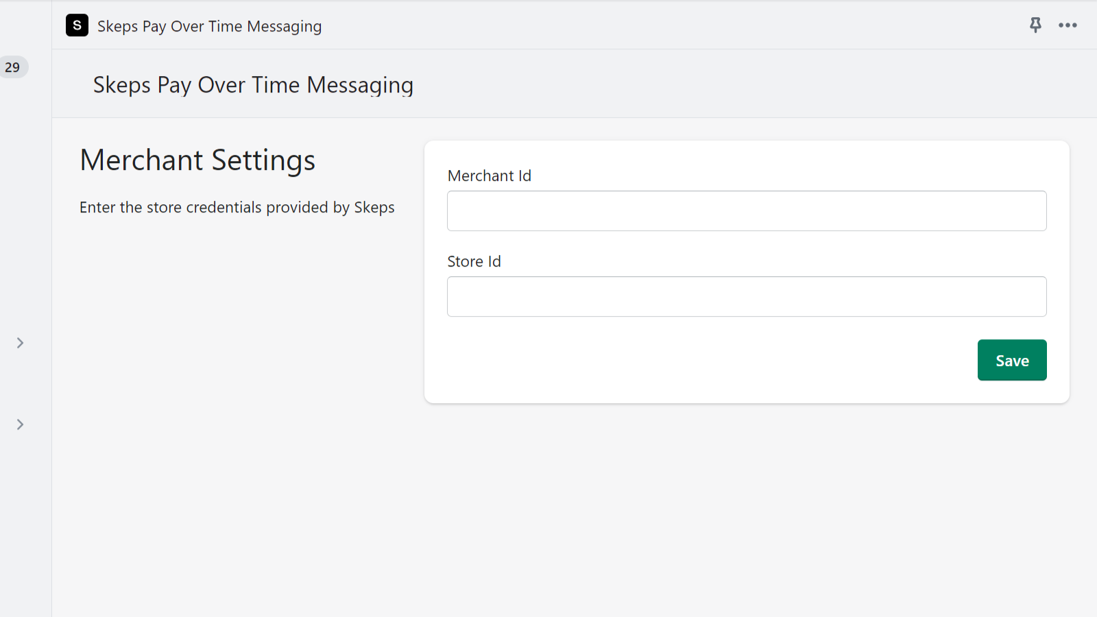 Skeps Pay-Over-Time Messaging Einstellungen