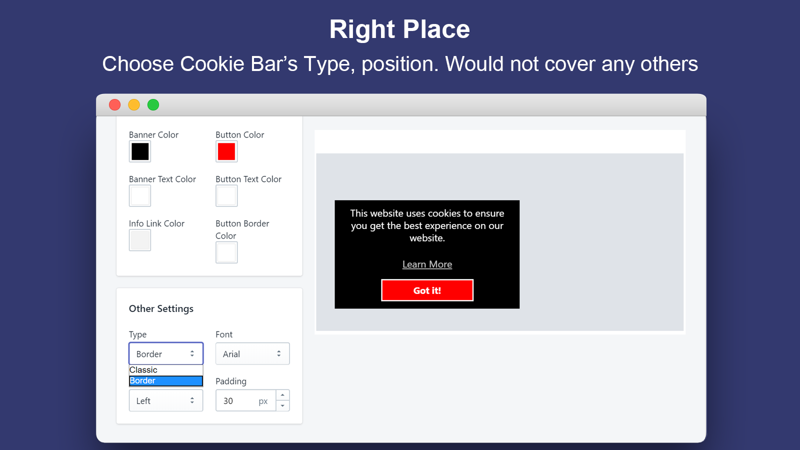 Right Place_Announcement Bar&GDPR Consent