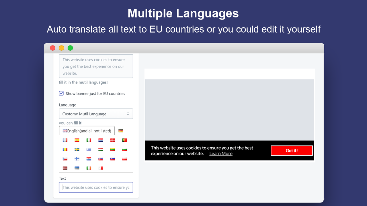 Multiple Languages_Announcement Bar&GDPR Consent