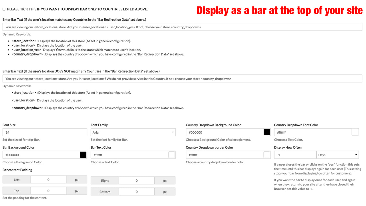 Barra POPUP de Redirecionamento de Geolocalização