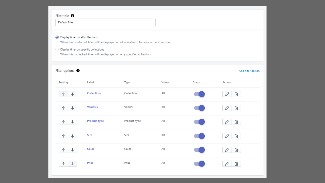 Filtering Options