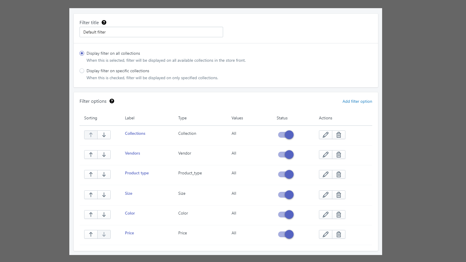 Filtering Options