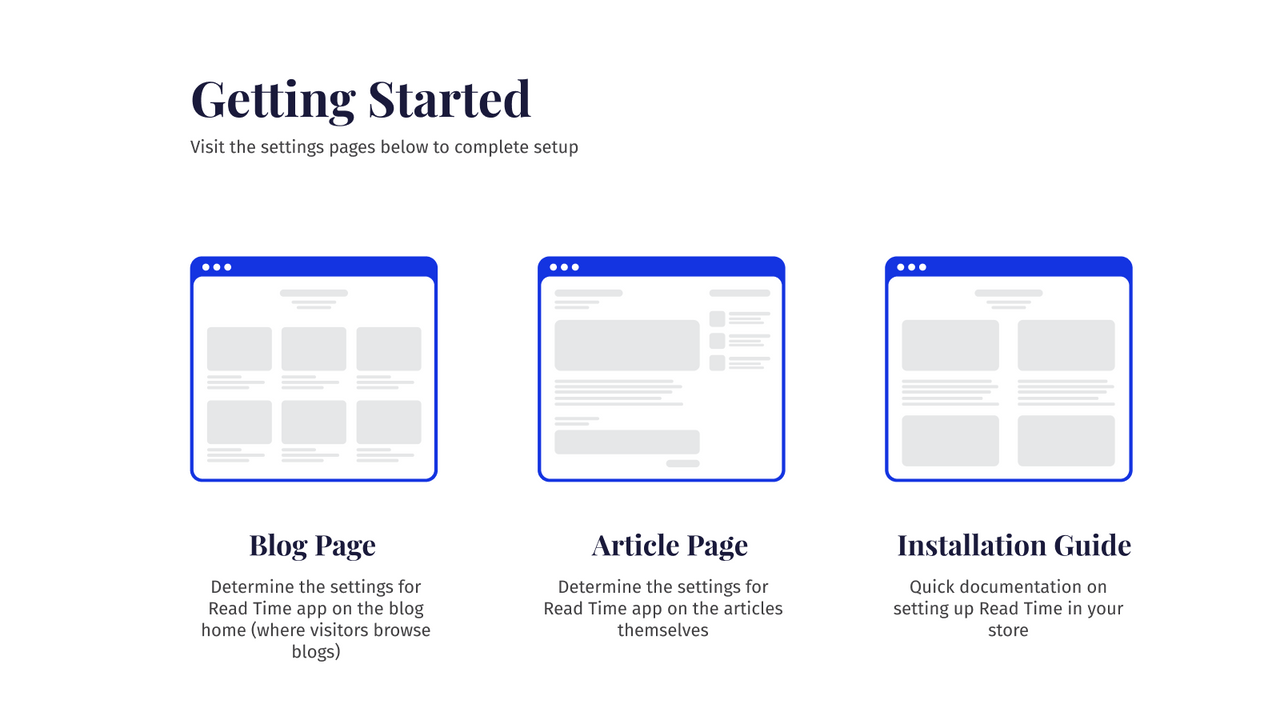 Getting started page for read time app