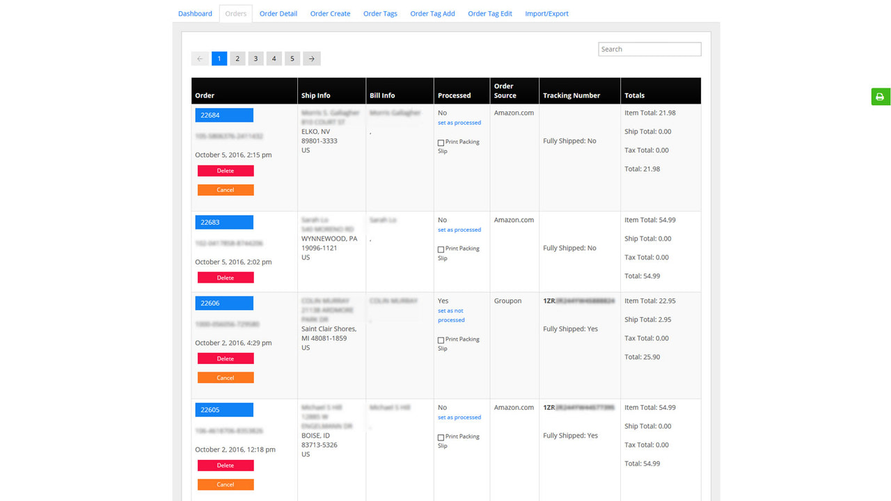 Liste des commandes InfiPlex OMS