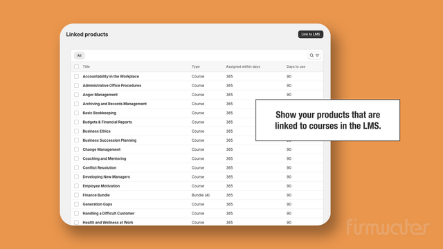 Show your products that are linked to courses in the LMS.