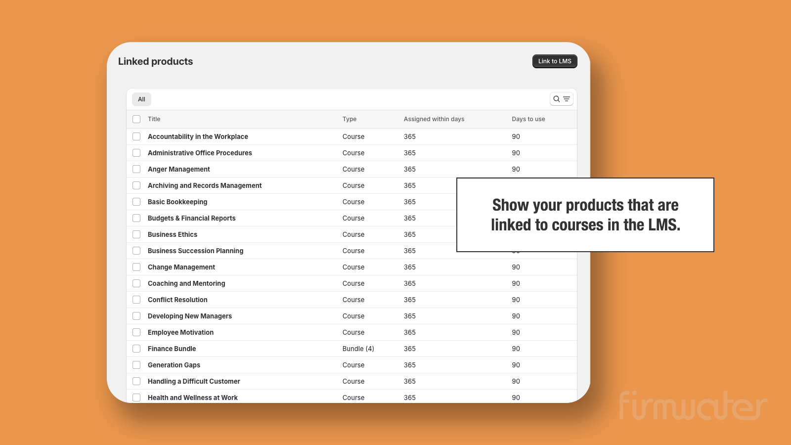 Show your products that are linked to courses in the LMS.