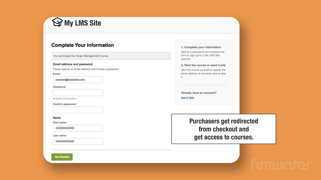 Purchasers get redirected from checkout, get access to courses.