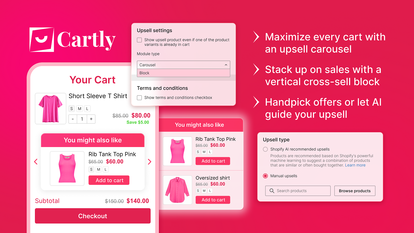 upsell-cross-sell karusel eller vertikal værdiblok i din indkøbskurv