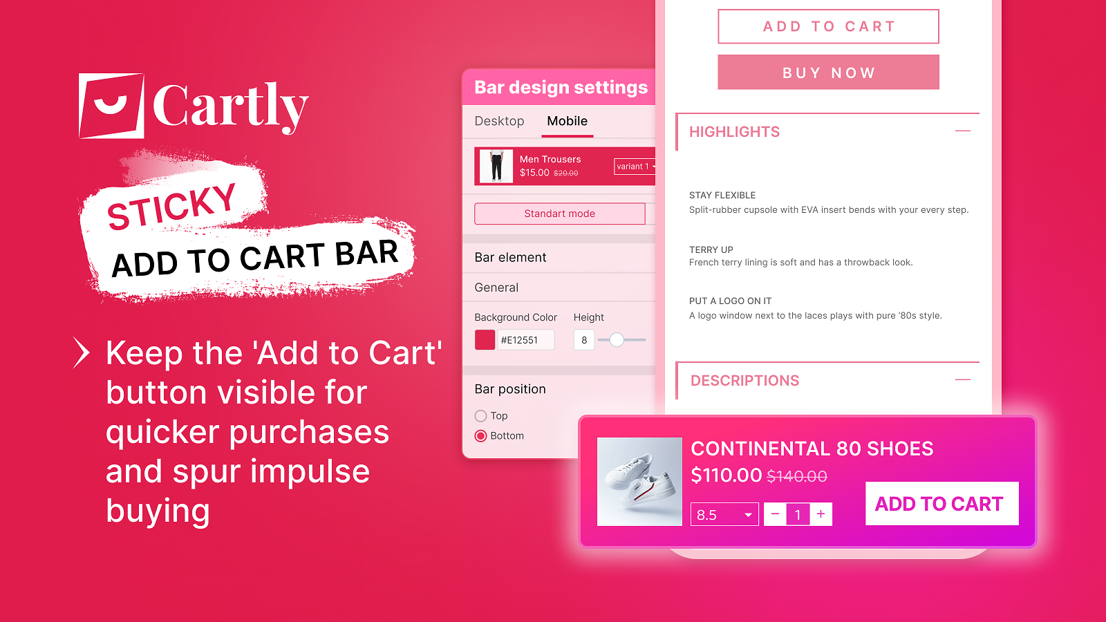 sticky add to cart button bar for quicker impulse purchases