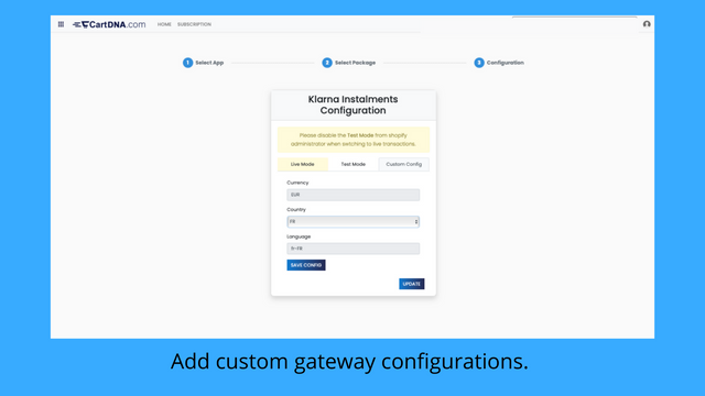 Adicione configurações personalizadas do gateway. 