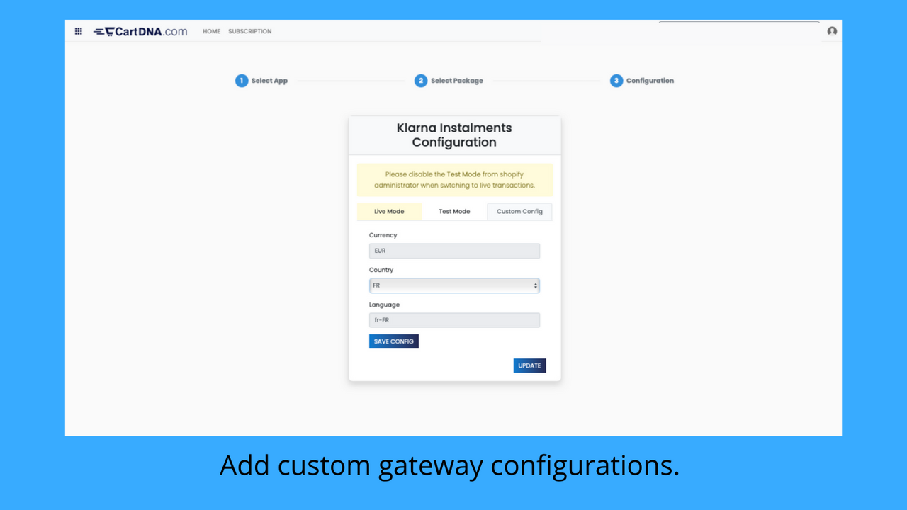 Ajoutez des configurations de passerelle personnalisées. 