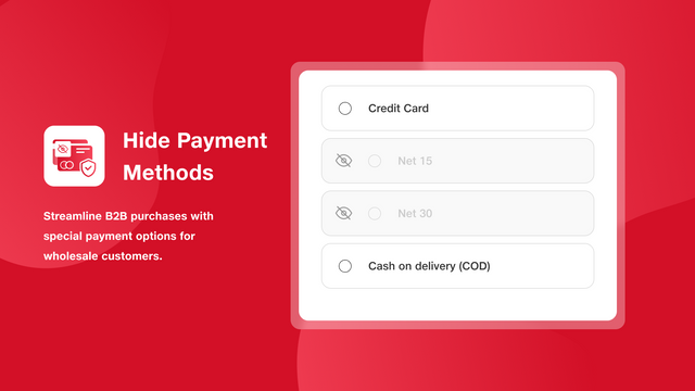 Hide one or more payment methods on checkout.
