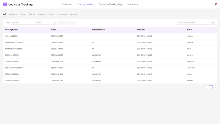 Dash Logistics Tracking Screenshot