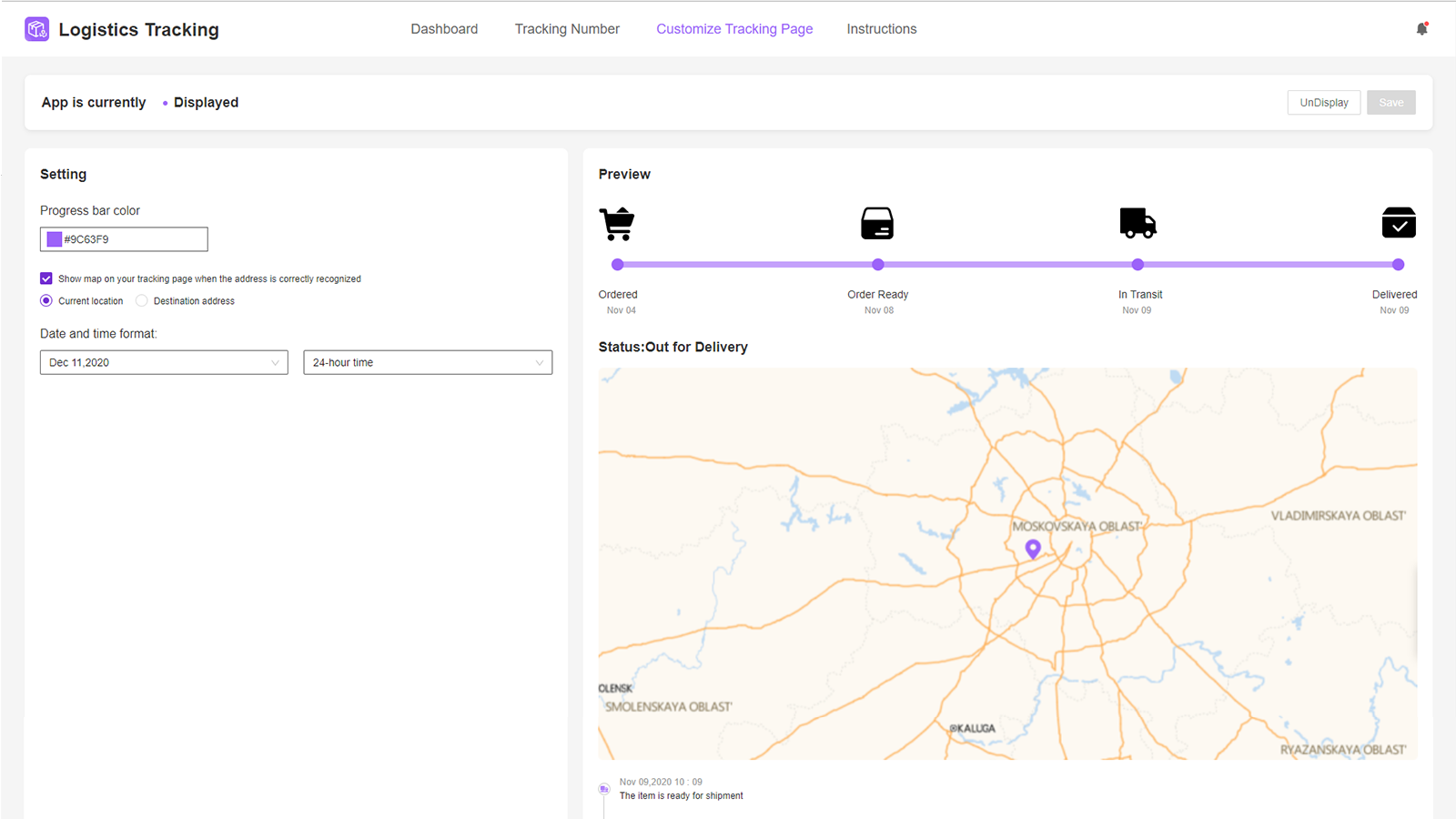 Dash Logistics Tracking Screenshot