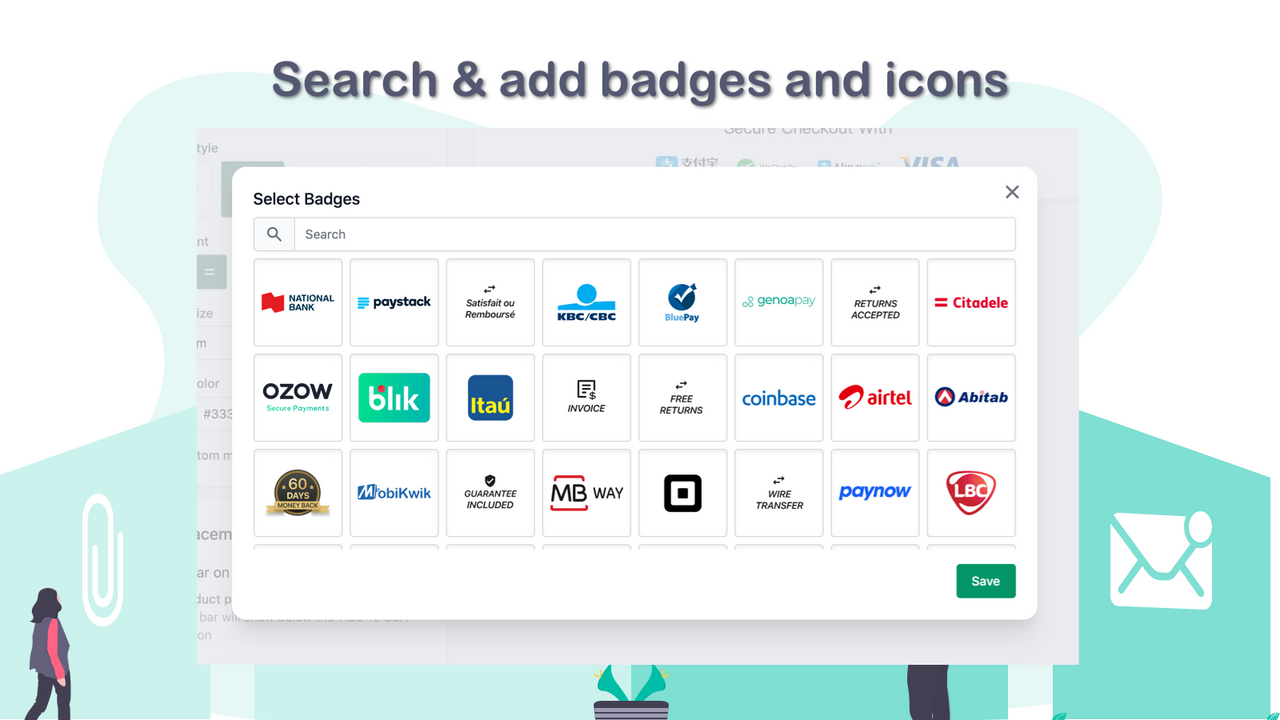 Search & add badges and icons