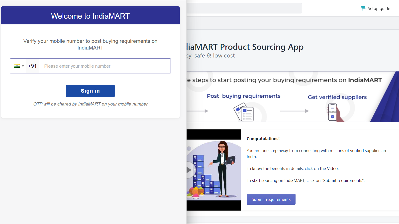 IndiaMART Product Sourcing Screenshot