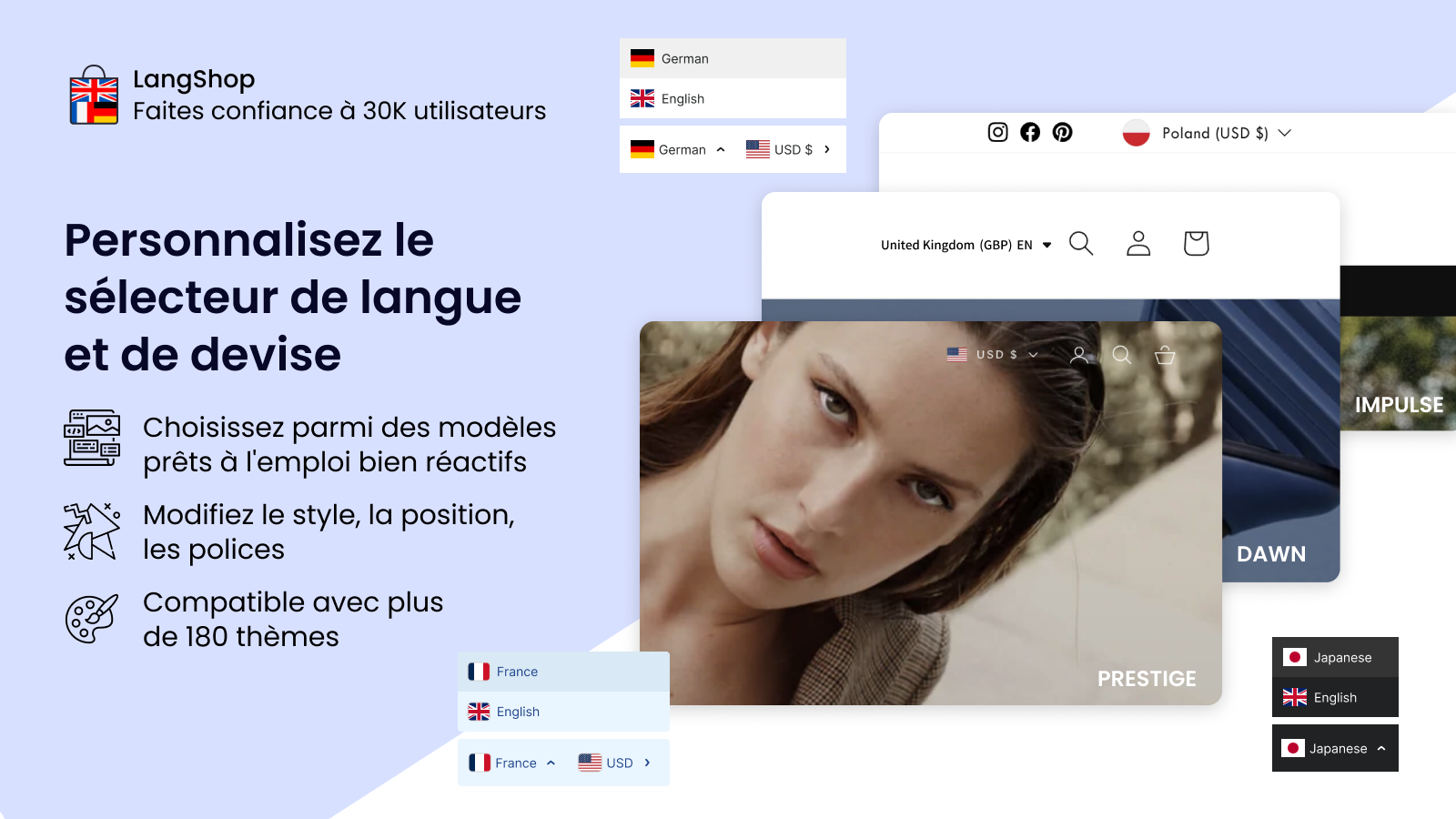 Commutateur de Langue et Devise Shopify |  LangShop.