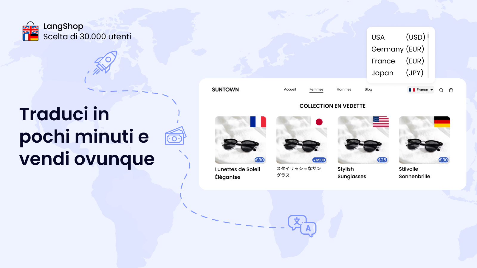 App multilingue e multivaluta | 247 lingue, 156 valute