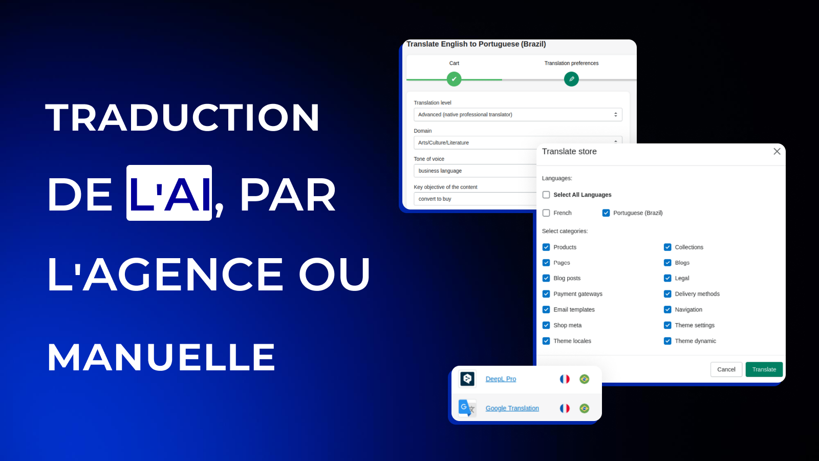 Traduction automatique Shopify : DeepL Pro, Google Translate