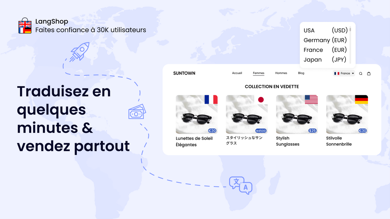 LangShop, multilingue et multidevise | 247 langues 156 devises.