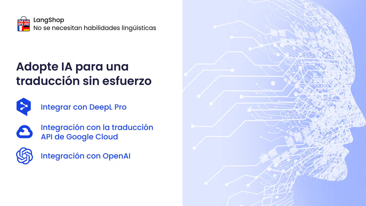 Traducción de Shopify AI: DeepL Pro, Google Translate, OpenAI