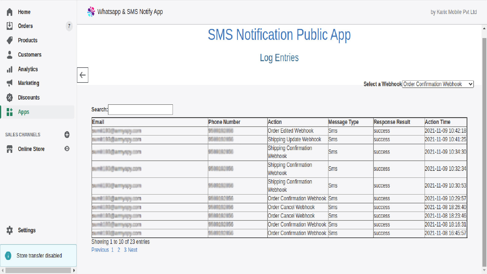 Karix SMS and WhatsApp Notify Screenshot