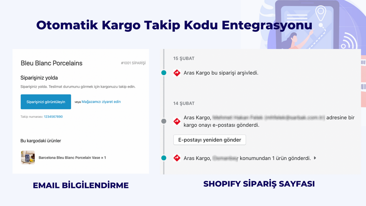 Shopify Aras Kargo 集成自动货运追踪代码