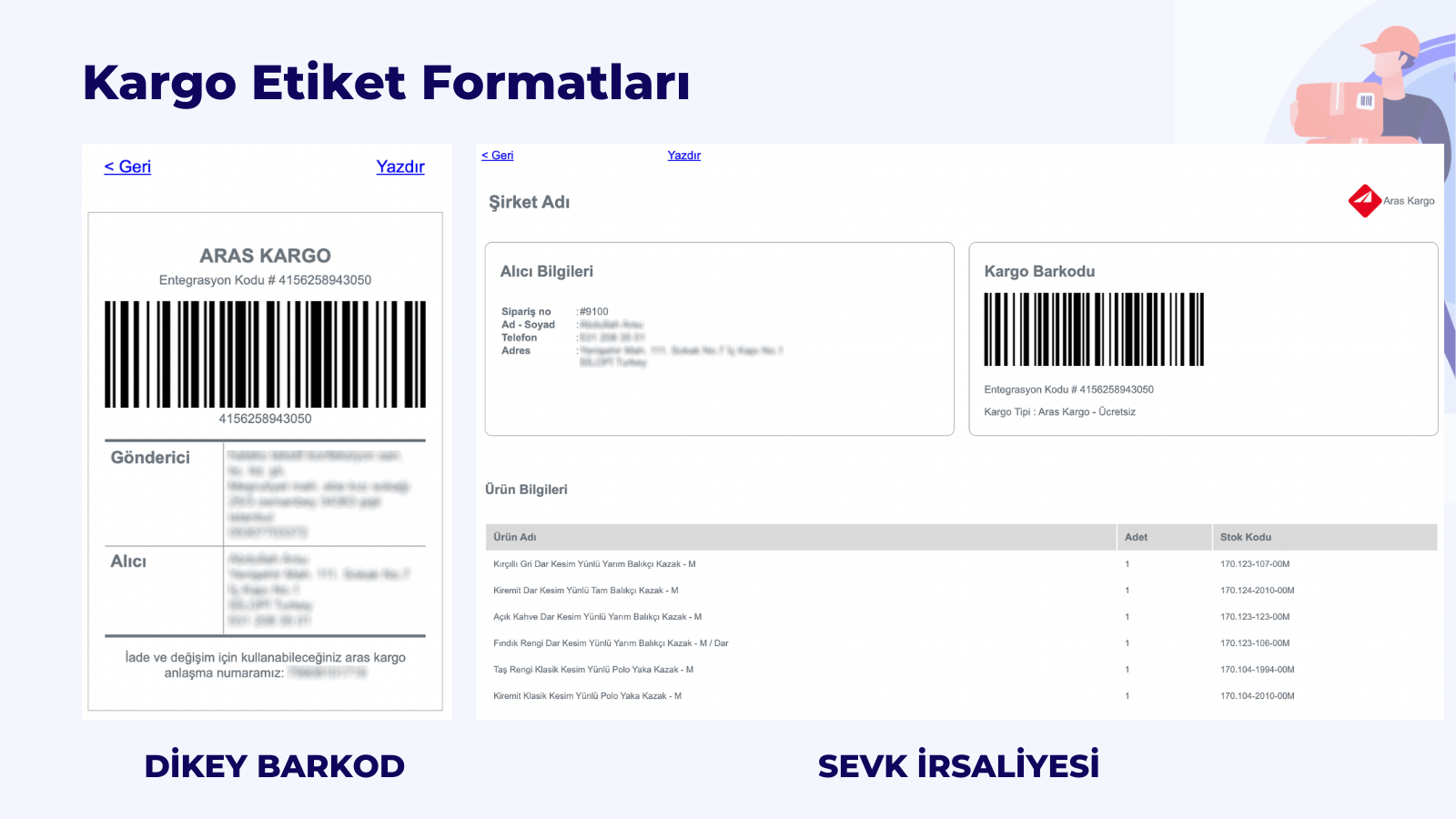 Formatos de Etiqueta de Carga de la Integración de Aras Kargo Shopify