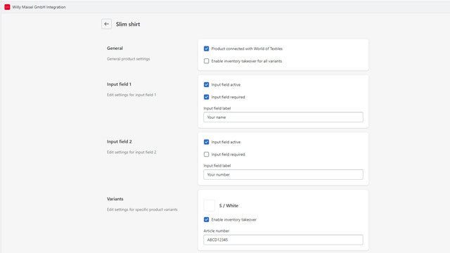 Product detail settings