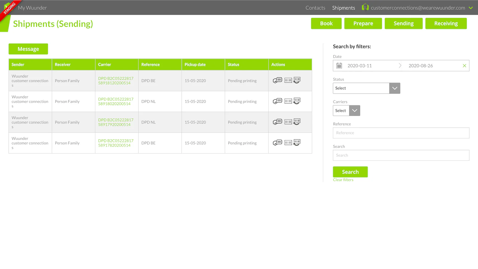 Shipments overview