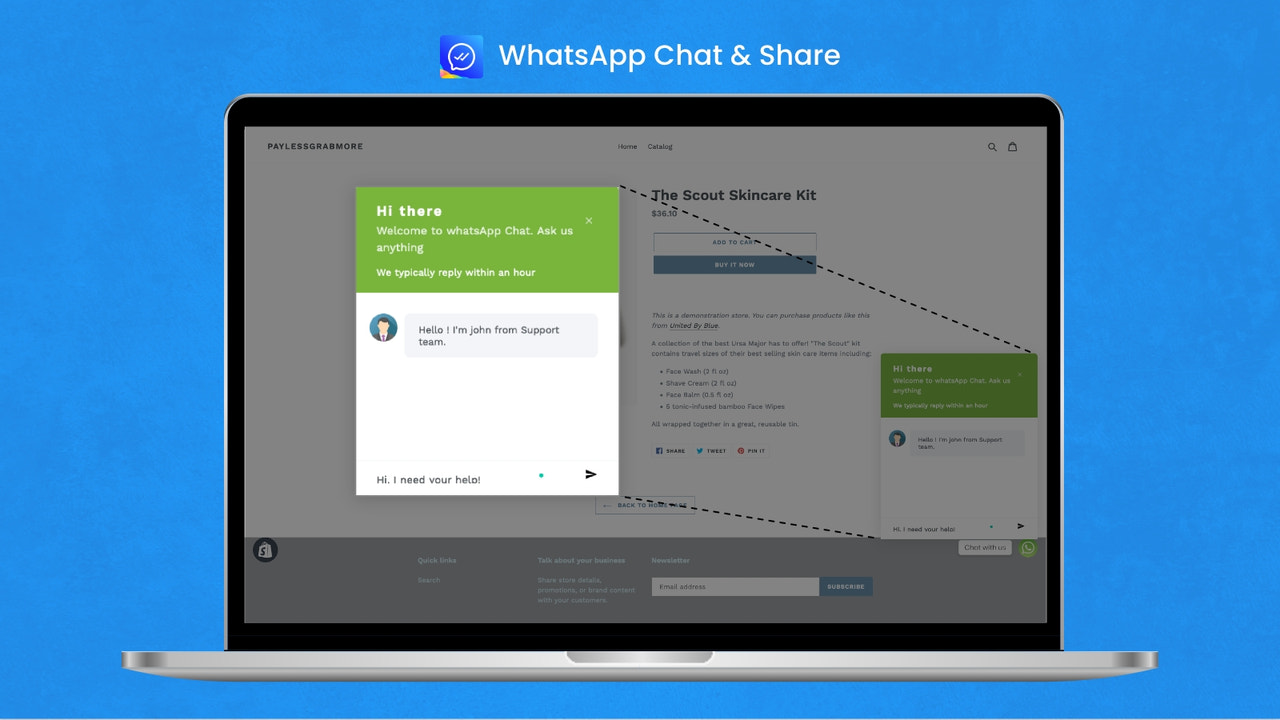 Chat e compartilhamento do WhatsApp para a loja Shopify