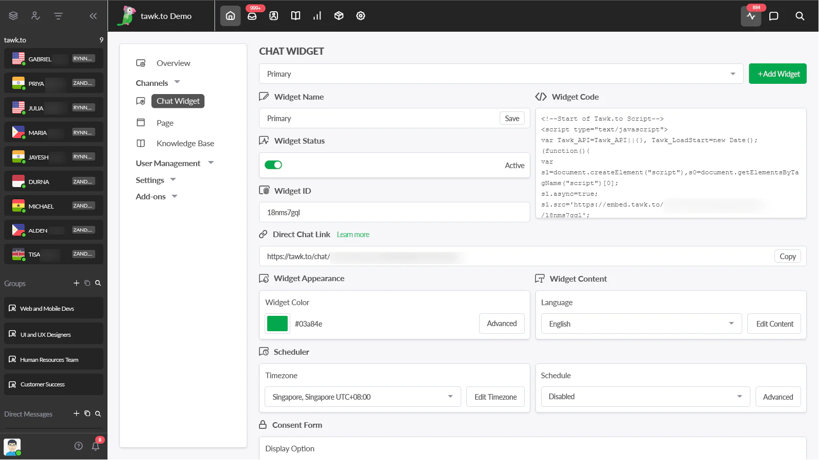 Administration et configuration du widget