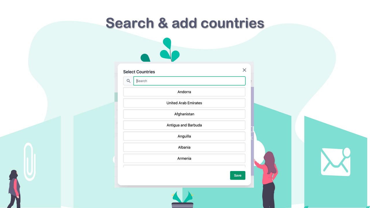 Search & add countries