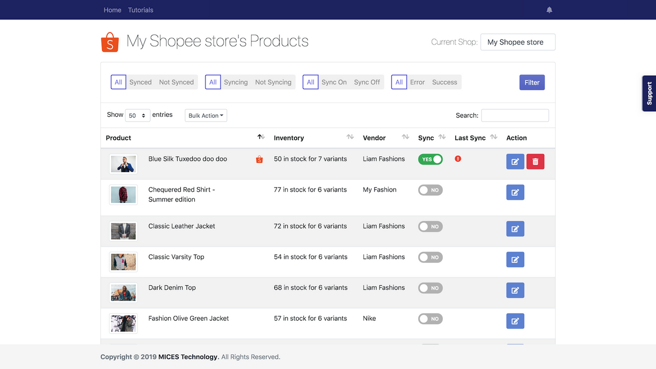 Liste de synchronisation des produits