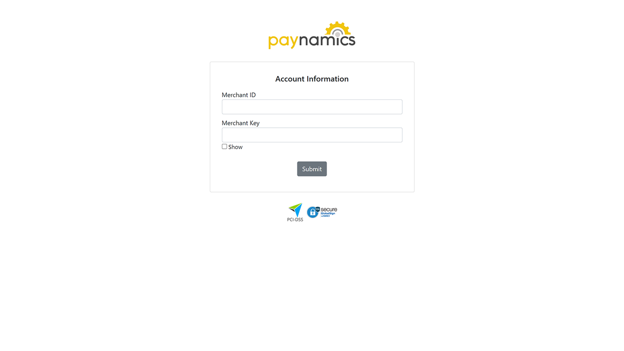 Enter credentials from Paynamics